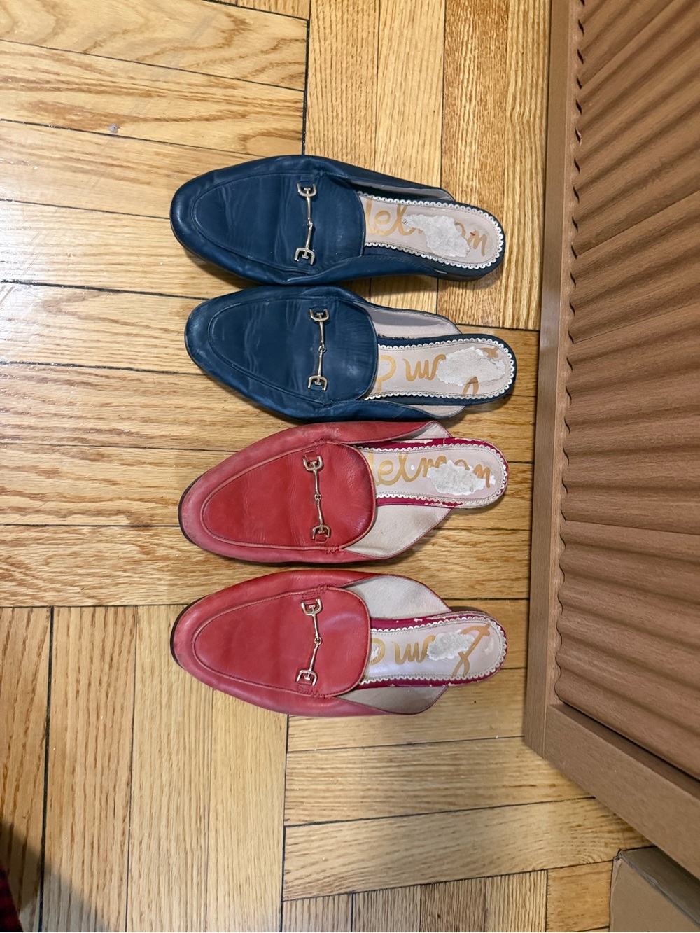 Sam Edelman Red and Blue Leather Backless Mules with Horsebit